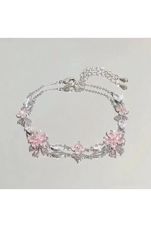 Pink Zircon Cherry Blossom Bracelet For Women, Trendy Temperament, Sweet Niche Design, Light Luxury Jewelry