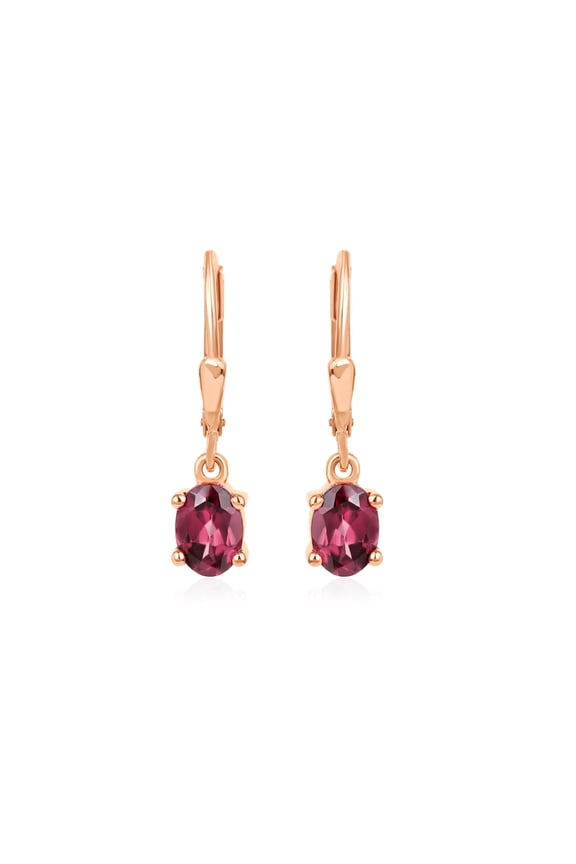 Pink Zircon Dangle Earrings in 925 Sterling Silver with Rose Gold Plating – Oval Cut Natural Gemstone with Lever Back Closure