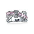 thumbnail image 1 of Pink Zirconia Cross Band Womens 925 Silver Engagement Party Gift Ring Size 5-10, 1 of 3