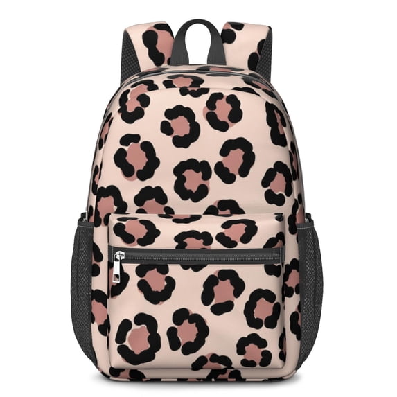 Pink and Beige Leopard Print 17" School Backpacks for Teens,Waterproof Oxford Fabric,S-Shape Padded Straps for School,Travel,Hiking,Camping
