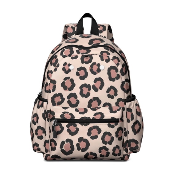 Pink and Beige Leopard Print Backpack for School, Cute School Bag with Adjustable Shoulder Straps and Padded Back, 13.4"x11"x4.7"