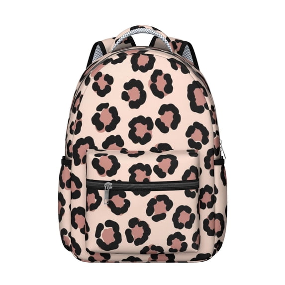 Pink and Beige Leopard Print Backpack for School, Cute School Bag with Adjustable Shoulder Straps and Padded Back, 15.3"x11"x7.1"