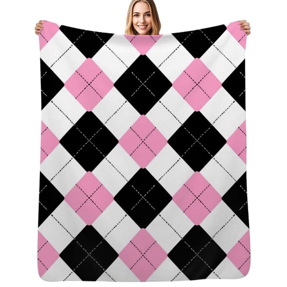 Pink and Black Argyle Pattern Soft Blanket Travel Bedding Throws Flannel Bedspread Sofa Bed Cover