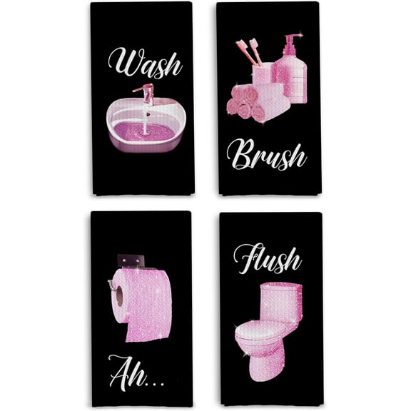 Pink and Black Bathroom Decor, Black and Pink Hand Towels for Bathroom Spa Bath Gym Decor Accessories Set of 4, Girly Bathroom Decor, 18x26 Inch