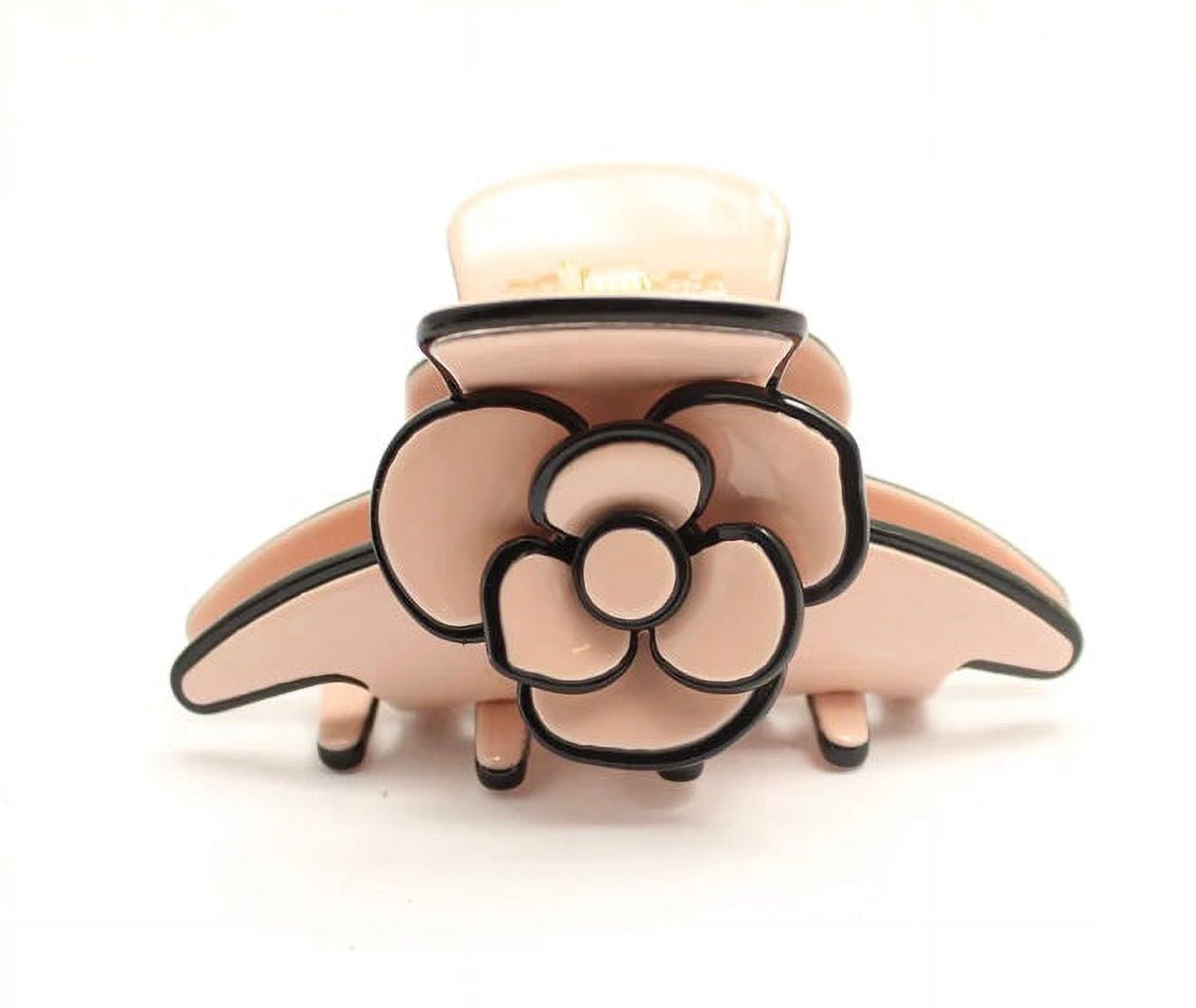 Pink and Black Camelia Flower Jaws Hair Clip