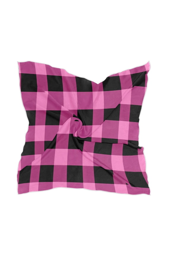 Pink and Black Check Women's Fashion Soft Scarf Square Satin Head Scarf Neck Scarf Head Hair Wraps