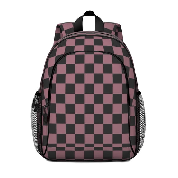 Pink and Black Checkered Pattern Backpack for School, Cute School Bag with Adjustable Shoulder Straps and Padded Back, 15"x11.42"x5.5"