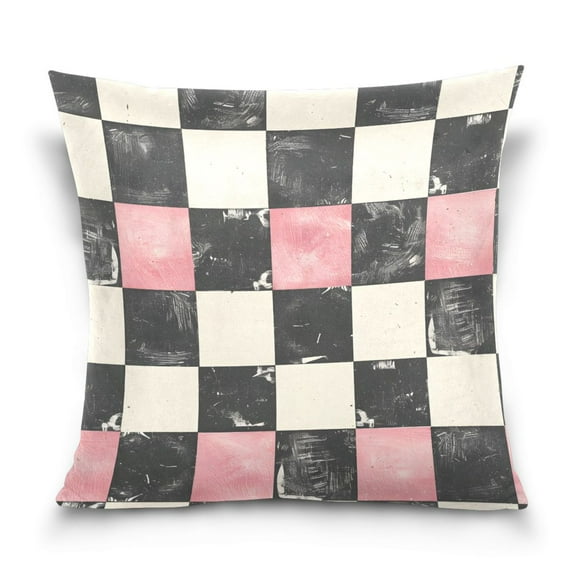 Pink and Black Checkered Pattern Throw Pillow Covers Couch Pillowcases Decor for Bed Sofa 16" x 16"