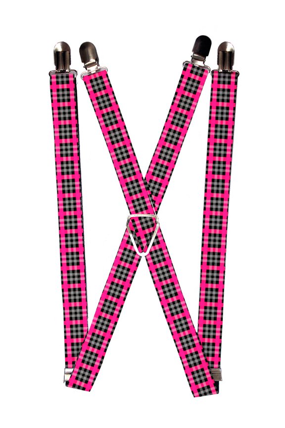 Pink and Black Large Plaid Pattern Suspenders
