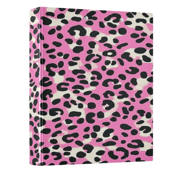 Pink and Black Leopard 3 Ring Hardcover Binders 1.5in Round Rings for Letter-Size Folder Paper Organizer Pockets for Office Student Recipe