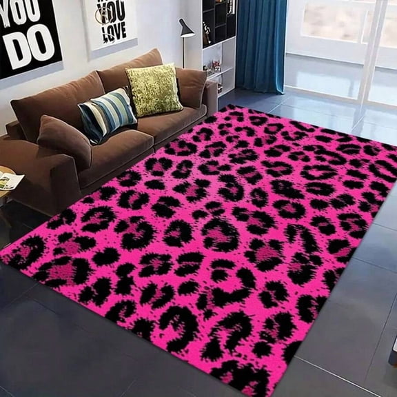 Pink and Black Leopard Print Area Rug