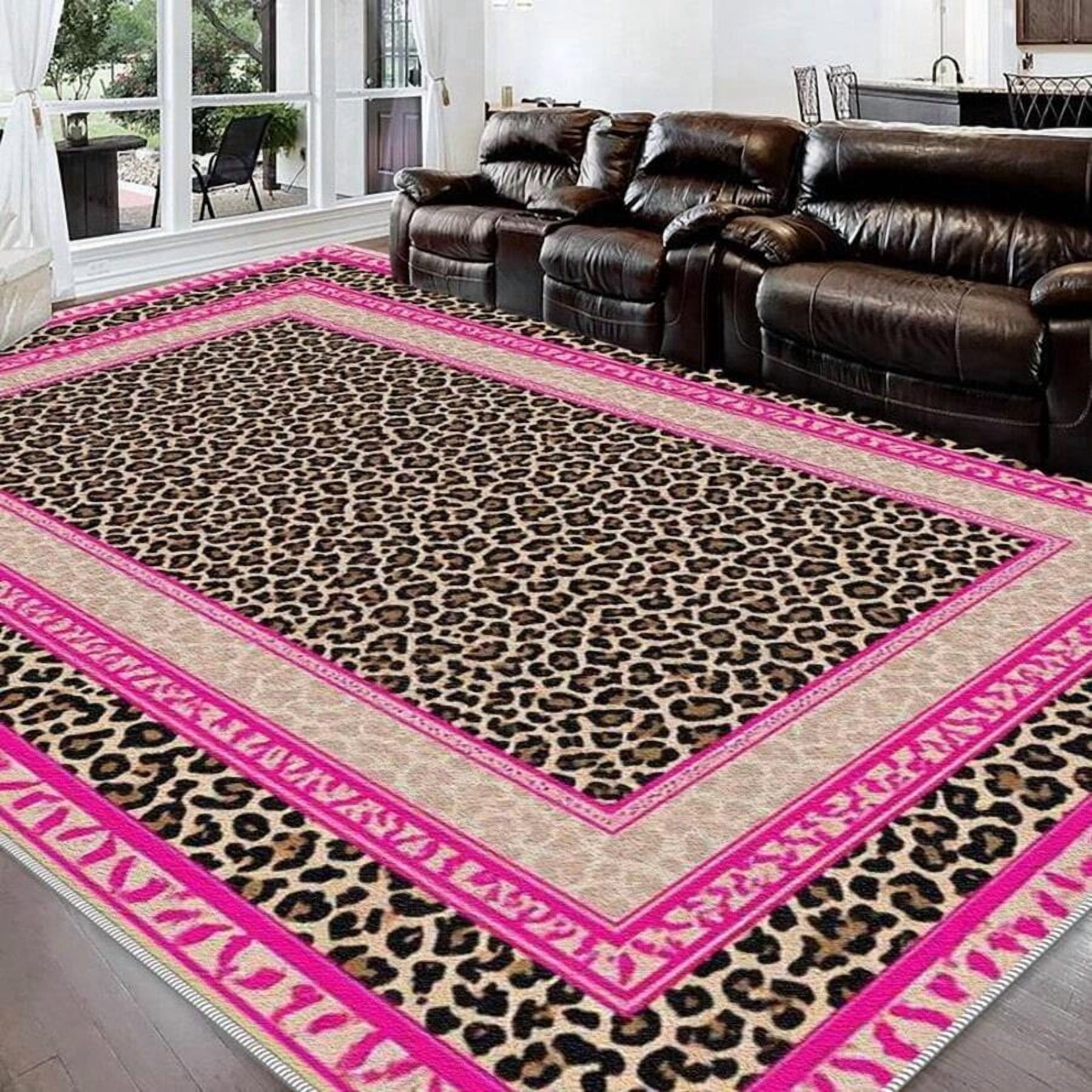 Leopard Print Texture Rug Pink and Black Leopard Print Area Rug - Walmart.com