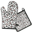 thumbnail image 1 of Pink and Black Of Leopard Print Kitchen Oven Mitt and Pot Holder Sets 2 Pcs for Baking, Cooking and Grilling, Heat Resistant Up To 392 °F, 1 of 7