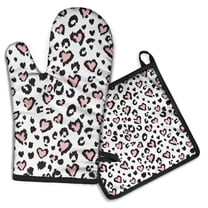 Pink and Black Of Leopard Print Kitchen Oven Mitt and Pot Holder Sets 2 Pcs for Baking, Cooking and Grilling, Heat Resistant Up To 392 °F
