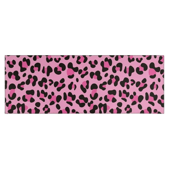 Pink and Black Of Leopard Print Kitchen Rug Mat,Kitchen Runner Rugs Non Skid Washable,Decorative Kitchen Floor Mats for Kitchen,Sink,Laundry,17"X47"