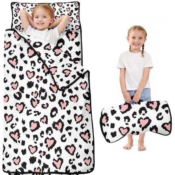 Pink and Black Of Leopard Print Toddler Nap Mats for Kids Preschool,Sleeping Mat Bag or Kids,Toddler Sleeping Bag,Toddler Nap Mat or Daycare