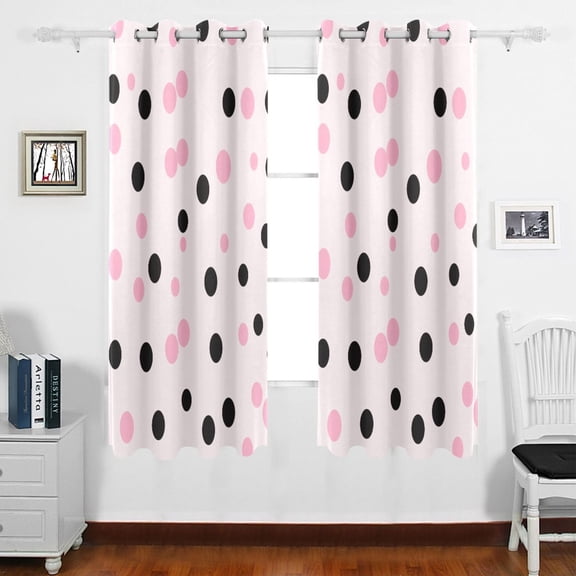 Pink and Black Polka Dots Grommet Blackout Curtains Thermal Insulated Window Curtain Sets for Bedroom Living Room 63"L x 55"W 2 Panels