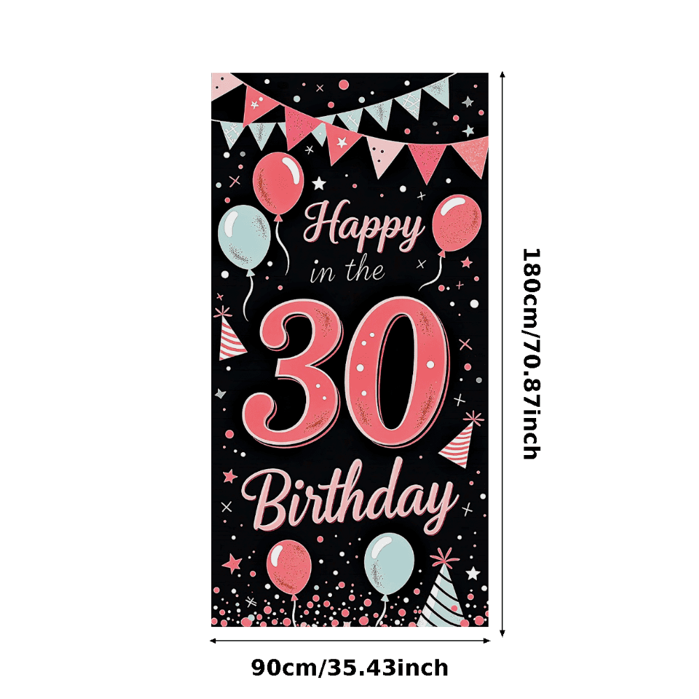 Pink and Black Themed 30th Birthday Banner with Balloons Party ...