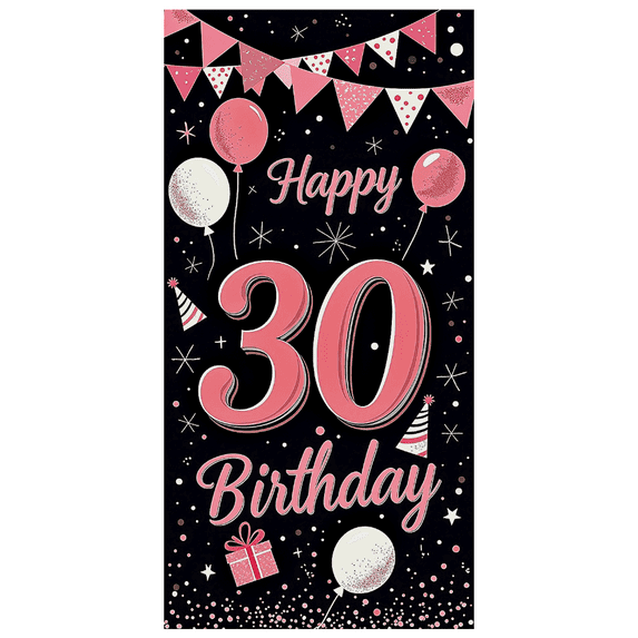 Pink and Black Themed 30th Birthday Banner with Balloons Party Decorations Backdrop Happy Birthday Party Supplies Photography Props Party Decors