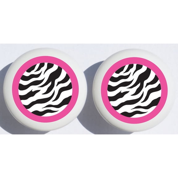 Pink and Black Zebra Print Drawer Pulls  / Polka Dot Ceramic Cabinet Knobs / Safari Nursery Room Decor  ( Set Of Two)