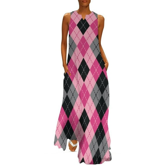 Pink and Black ed Argyle Long Dress Woman clothing elegant dresses for women Dress