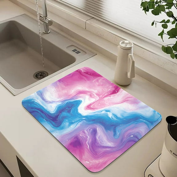 Pink and Blue Abstract Art Dish Drying Mat for Kitchen Counter Absorbent Drainer Mats (15.7X11.8inch)