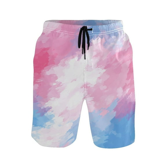 Pink and Blue Abstract Painting Small Size Men's Quick Dry Beach Shorts with Mesh Lining, Lightweight