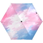 Pink and Blue Abstract Painting Umbrellas for Sun Auto Open Close UV50+ Waterproof 5-Fold Compact Fiberglass Frame