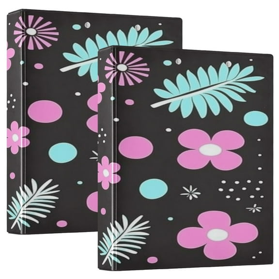 Pink and Blue Floral Design 12.4x10.6in PVC Round Ring Binder, D-Ring 3-Hole, Metal Clip, 200 Sheets