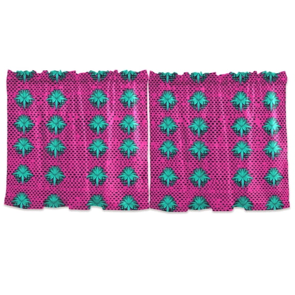 Pink and Blue Floral Tier Curtains for Kitchen 57x24 Inch Semi Sheer Light Filtering Half Window Curtains 2 Panels