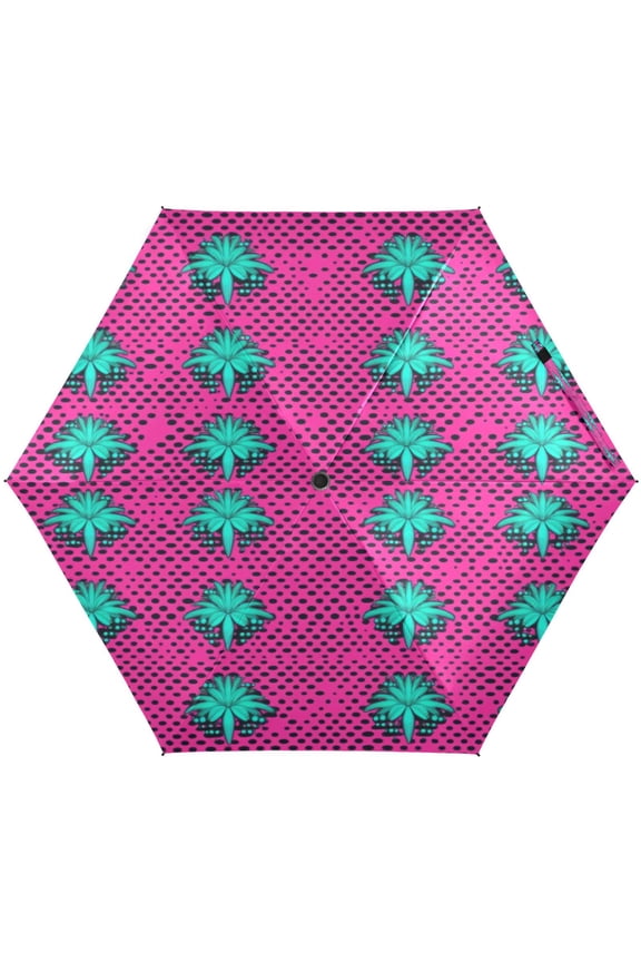 Pink and Blue Floral Umbrellas for Sun Auto Open Close UV50+ Waterproof 5-Fold Compact Fiberglass Frame
