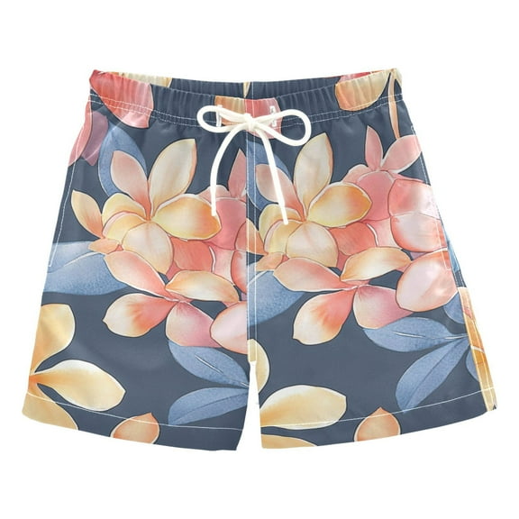 Pink and Blue Flower Pattern Boys Swim Trunks Quick Dry Boy Swim Shorts for 3-14 Years