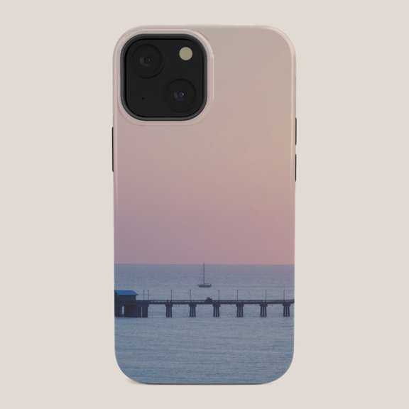 Pink and Blue Sunset Pier and Sailboat Tough Cell Phone Case for Apple iPhone, Polycarbonate and TPU
