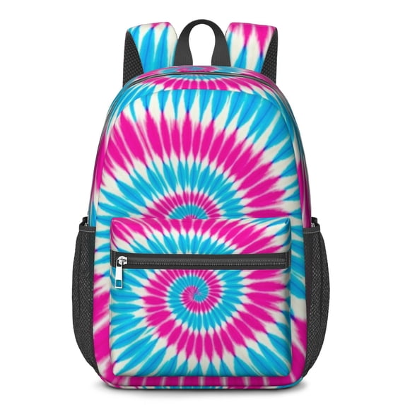 Pink and Blue Tie Dye Pattern 17" Waterproof Oxford School Backpacks for Teens, S-Shape Padded Straps, for School, Travel, Hiking, Camping