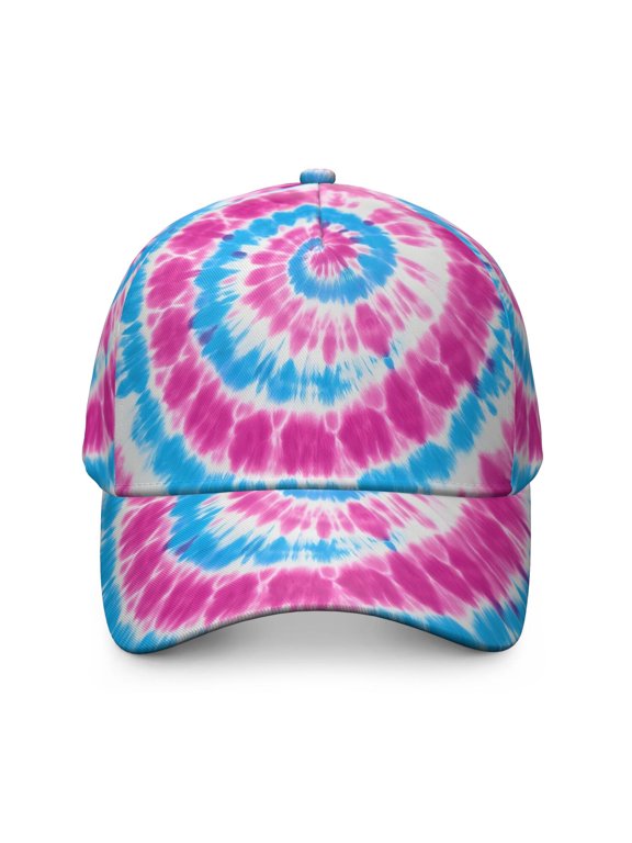 Pink and Blue Tie Dye Pattern Baseball Cap, Sports Sun Cap with Snap Closure & Sweatband, Polyester Construction Gifts for Unisex Men Women