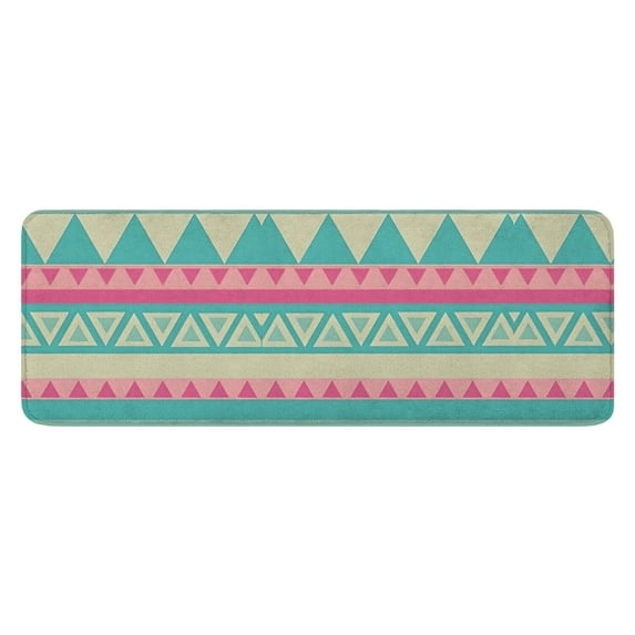 Pink and Blue Triangle Pattern Kitchen Rug Mat,Kitchen Runner Rugs Non Skid Washable,Decorative Kitchen Floor Mats for Kitchen,Sink,Laundry,17"x47.2"