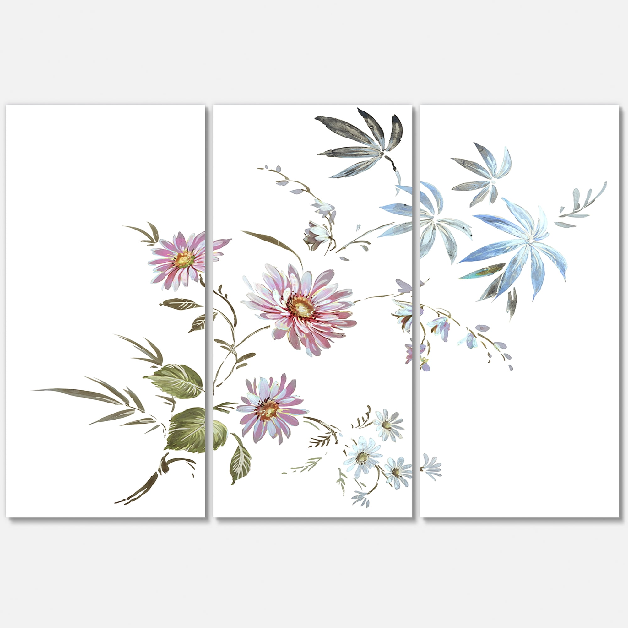 Pink and Blue Wildflowers I 28 in x 36 in Painting Canvas Art Print, by Designart