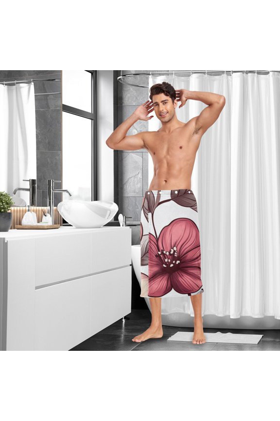 Pink and Brown Flowers Men Bath Towel Adjustable Body Wrap for Sauna Spa Gym Shower After Soft Cover Up