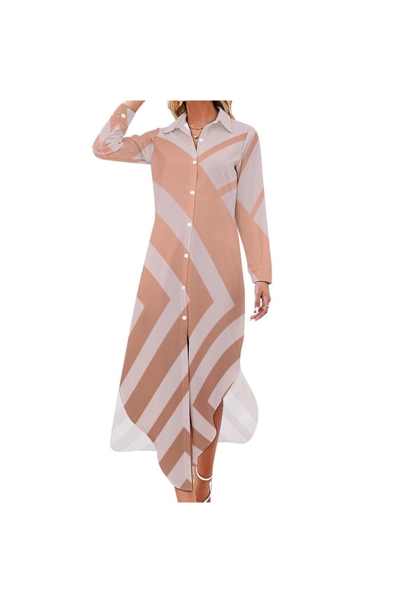 Pink and Copper Geometric Luxe Long Sleeved Shirt Dress Summer skirt ladies dresses for women Women's dress Woman clothes