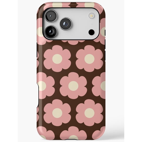 Pink Daisy Print Pink and Cream Daisy Floral Tough Phone Case, Dual-Layer Polycarbonate ...