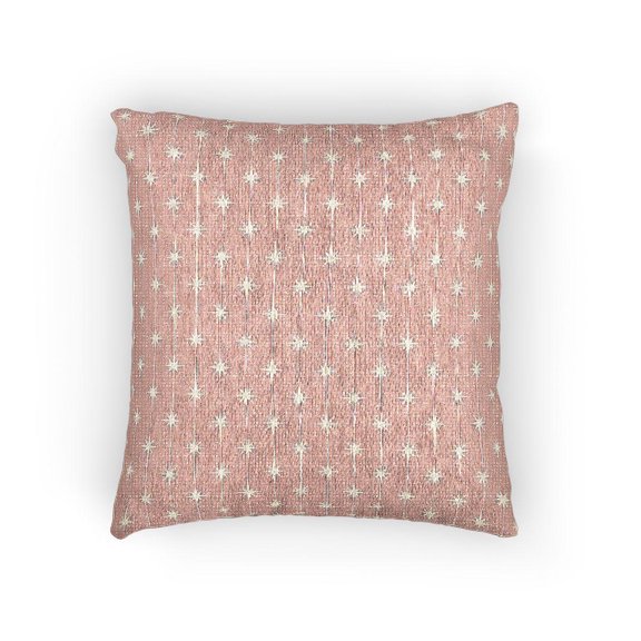 Pink and Cream Starburst Grid Woven Pillow, Cotton-Polyester Shell for Sofa and Bed Decor