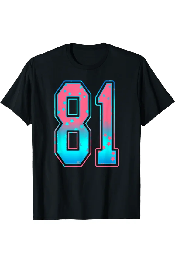 Pink and Cyan Blue Number 81 Player Uniform #81 Fan T-Shirt