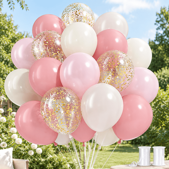 Pink and Gold Balloons, 50 Pcs 12 Inch Double Stuffed Dusty Pink