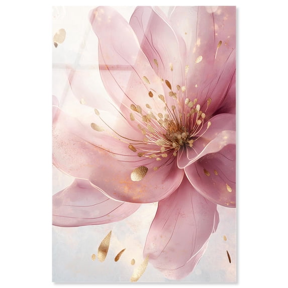 Pink and Gold Bloom Acrylic Elegant Floral Art by Art Remedy, Ready to Hang, 10 x 15