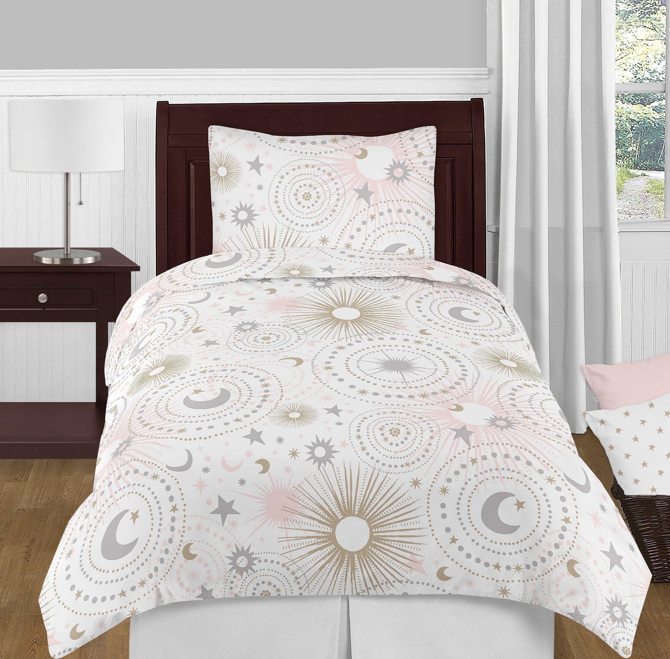 Blush Pink and Gold Celestial Twin Microfiber Bedding Set