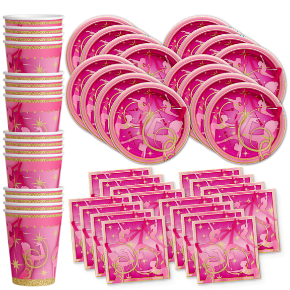 Pink and Gold Gymnastics Birthday Party Supplies Set Plates Napkins Cups Tableware Kit for 16