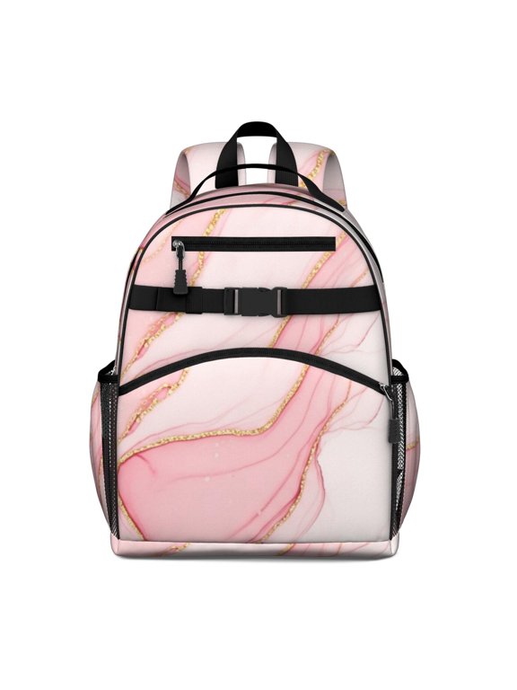 Pink and Gold Marble Pattern Cute School Backpack Bag for School with Padded Back and Adjustable Shoulder Straps 15.25"x11.5"x5.25"