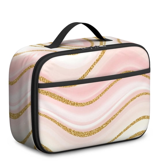 Pink and Gold Marble Pattern Teens Insulated Bento School Lunch Bag, 12 Can Capacity, for Work, Picnic or Travel, 10.6x7.7x4.3 Inches