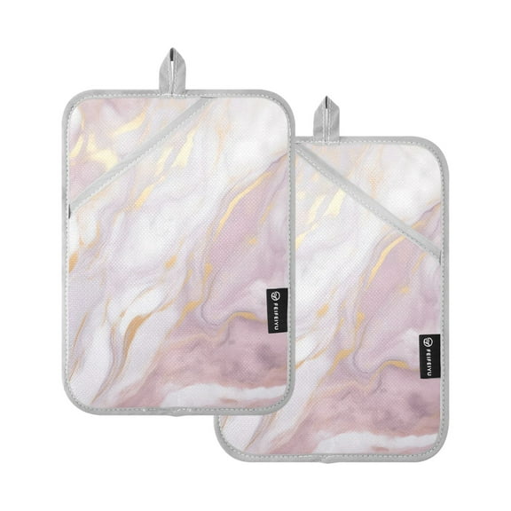 ALAZA Pink and Gold Marble Pot Holders Set of 2 Heat Resistant Kitchen Oven Mitts