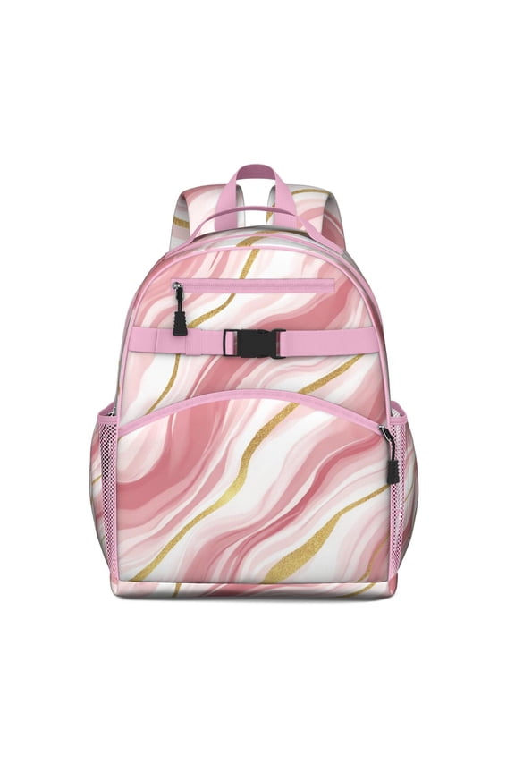 Pink and Gold Marble Texture Backpack for School,Cute School Bag,Schoolbag with Adjustable Shoulder Straps & Padded Back,15.25"x11.5"x5.25"